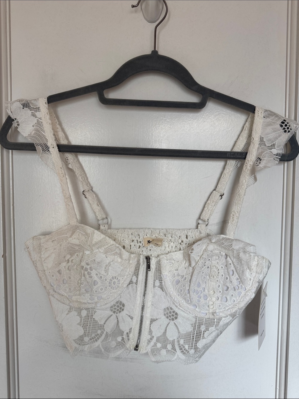 For Love and Lemons White Lace Bustier with Front Zip